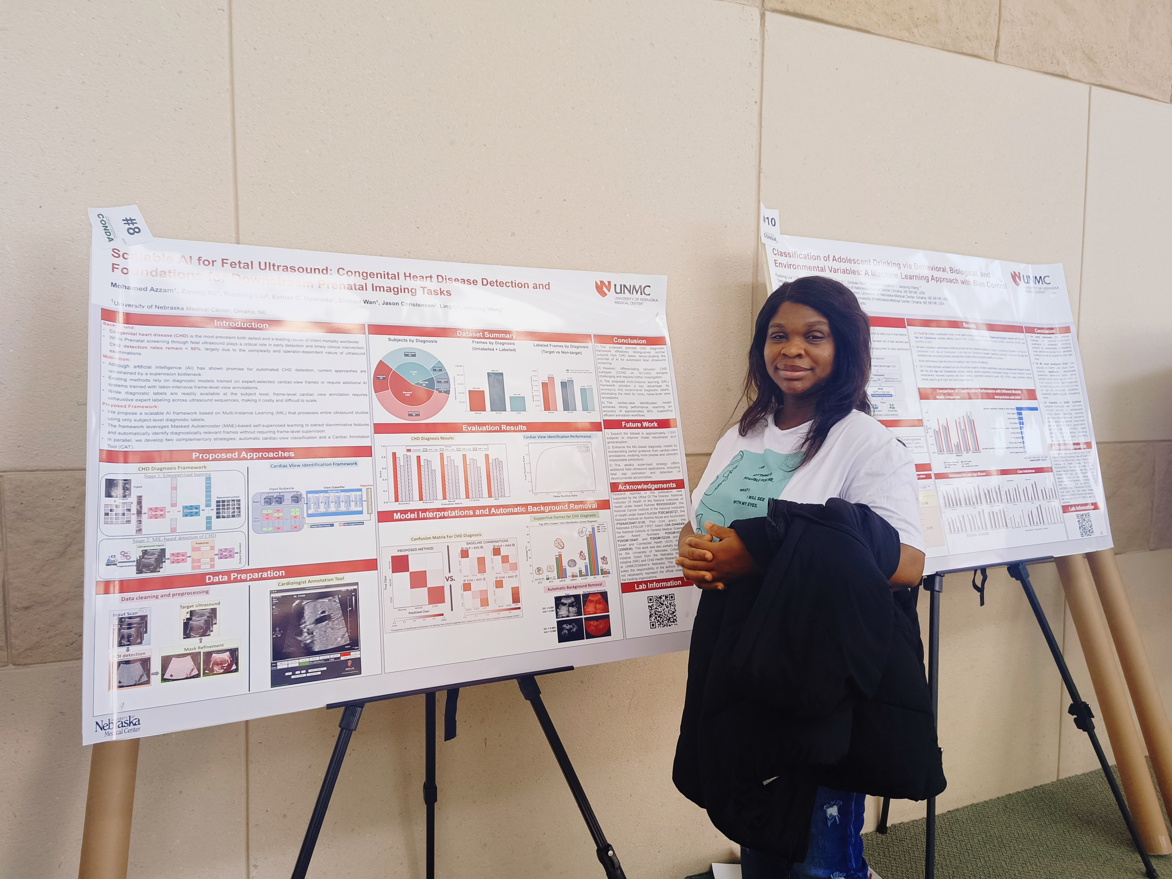 Esther presents a poster on Scalable AI for Fetal Ultrasound: Congenital Heart Disease Detection and Foundations for Downstream Prenatal Imaging Tasks at CoNDA Center Colloquium.