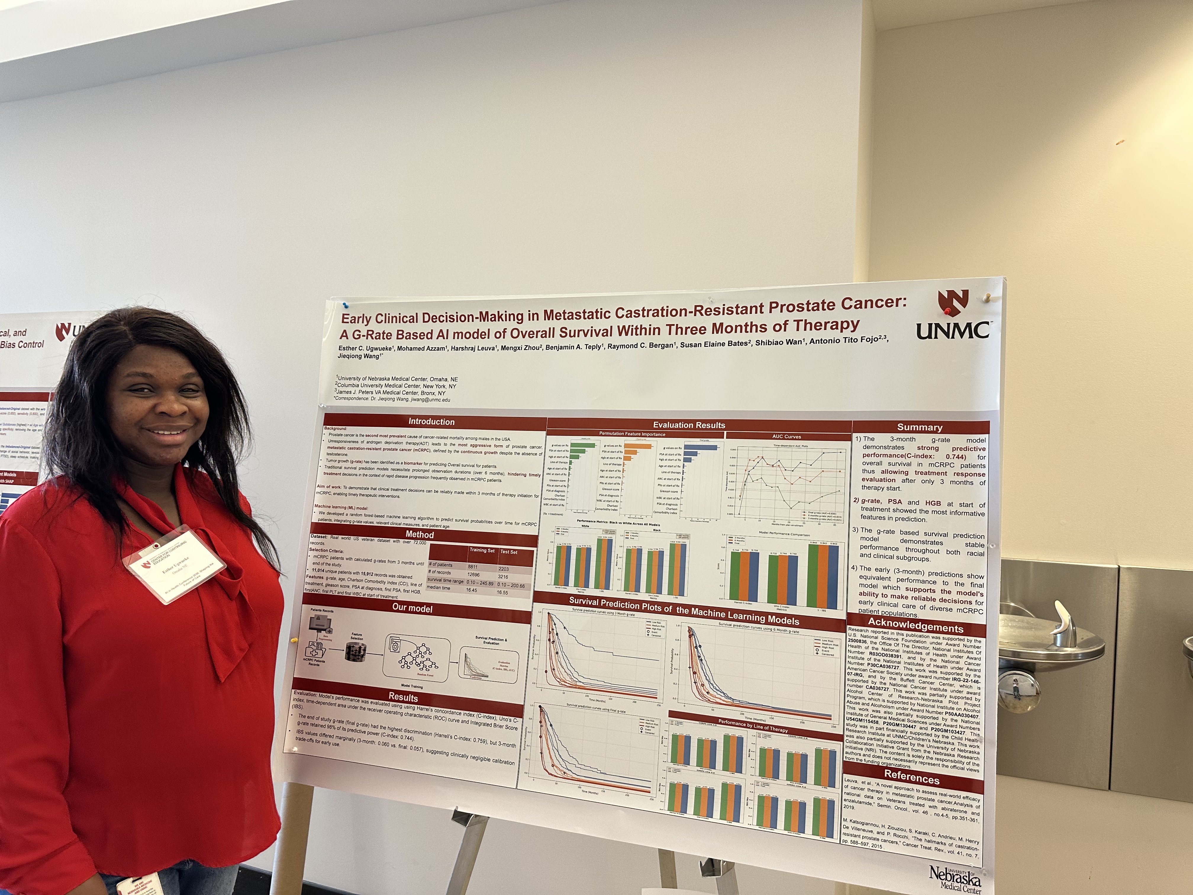 Esther presents a poster on Early AI Prediction of Survival in Metastatic Castration-Resistant Prostate Cancer Using Tumor Growth Rate at the AI in Health Conference 2026.