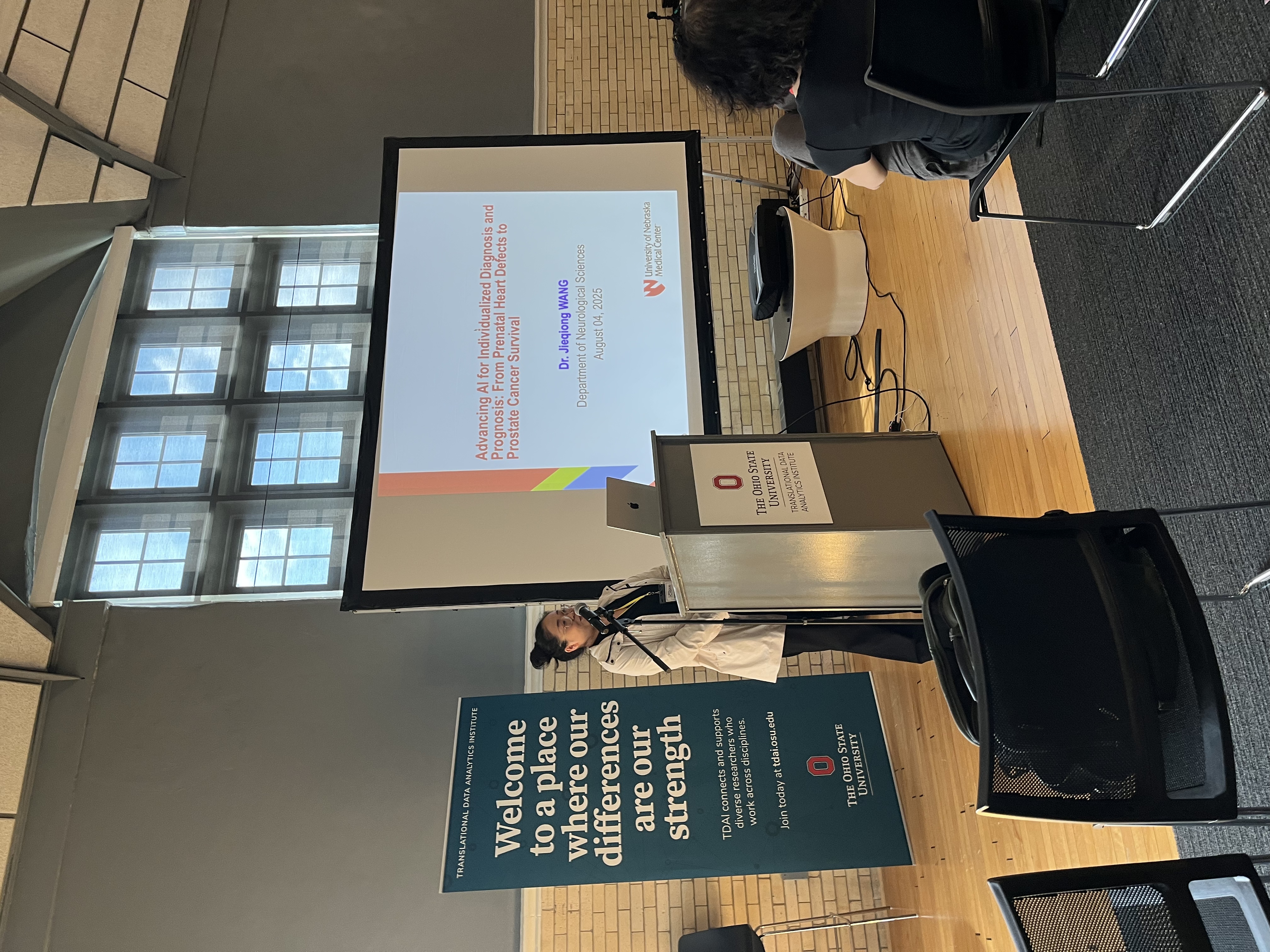 Dr. Wang gave a talk on Advancing AI for Individualized Diagnosis and Prognosis: From Prenatal Heart Defects to Prostate Cancer Survival at the 2025 International Conference on Intelligent Biology and Medicine ICIBM 2025 in Columbus, OH.