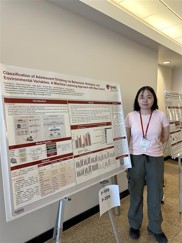 Ruobing presents a poster on Classifying Adolescent Drinking from Baseline Behavioral, Biological, and Environmental Features at the AI in Health Conference 2026.
